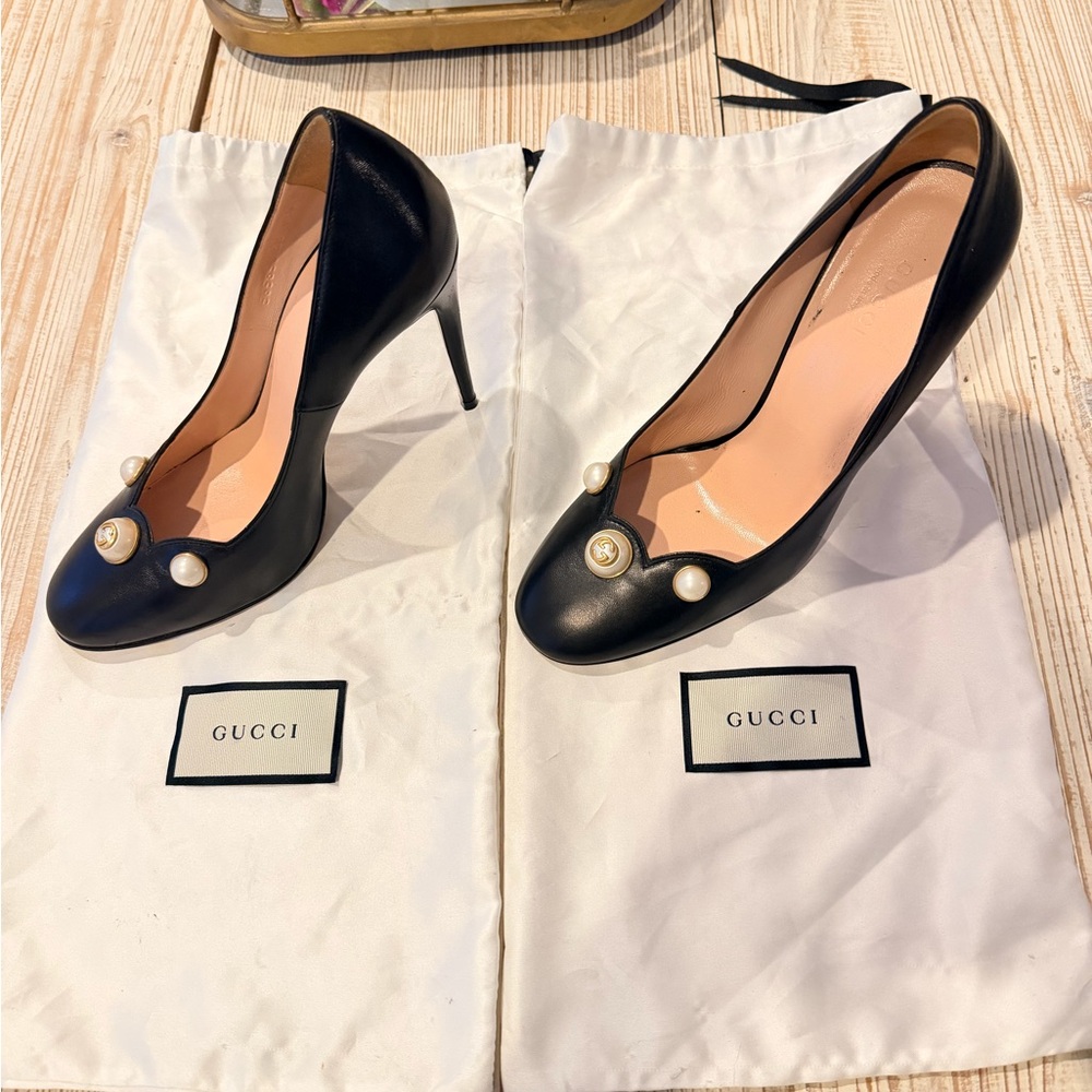 Gucci Black Women's Heels with Pearl Accents